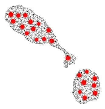 Carcass Polygonal Map of Saint Kitts and Nevis with Red Infection Elements イラスト素材