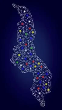 Carcass Polygonal Vector Malawi Map with Color Light Spots Stock Illustration
