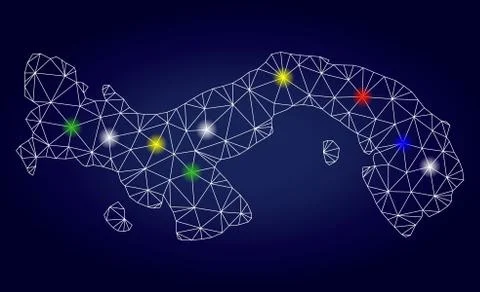 Carcass Polygonal Vector Panama Map with Color Glowing Spots Stock Illustration