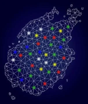 Carcass Polygonal Vector Paros Island Map with Color Light Spots Stock-Illustration