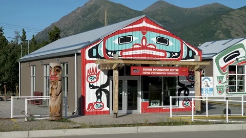 Carcross Commons Beautiful First Nations Art on Buildings Yukon Canada Stock Footage 80722810