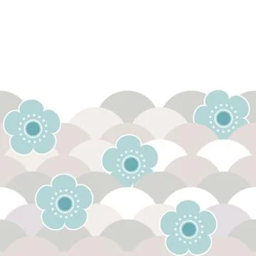 Card banner design, pattern gray beige blue flowers japanese cherry blossoms  Stock Illustration