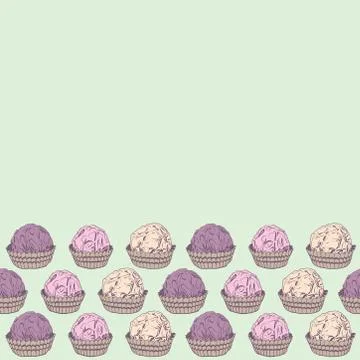 Card banner template, pattern Candy chocolate truffles in foil and paper cup. Stock Illustration