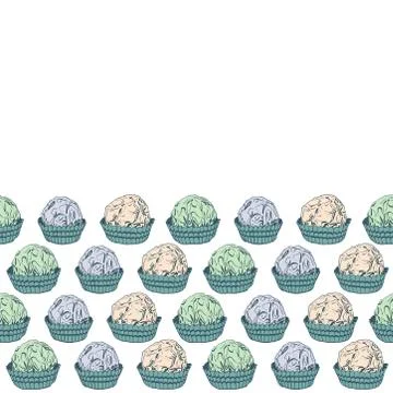 Card banner template, pattern Candy chocolate truffles in foil and paper cup. Stock Illustration