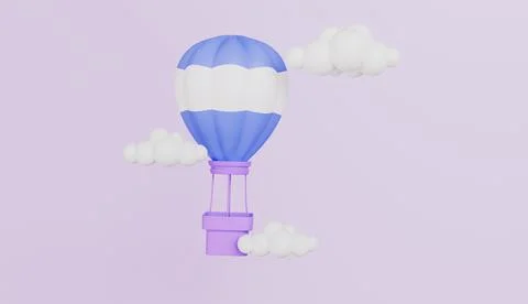 Card with blue balloon cloud, Hot air balloon flight, Holiday card design Stock Illustration