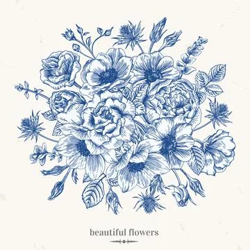 Card with a bouquet. Illustrazione stock