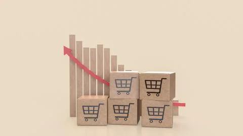 The Card box and chart for shopping transportation on line concept 3d Rende.. 스톡 일러스트