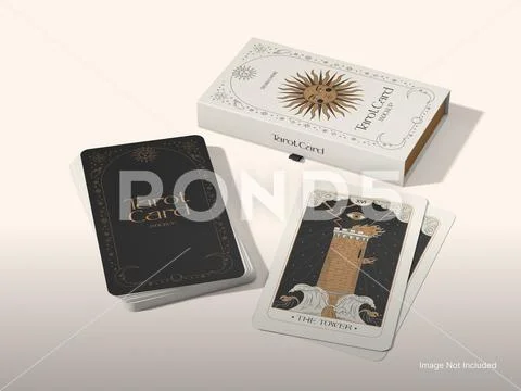 Card with Box Packaging Mockup 3D Rendering for Tarot and Oracle PSD Template