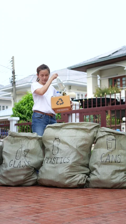 Card box with recycle logo sorting the garbage for separate trash for recycling Stock Footage 281239680