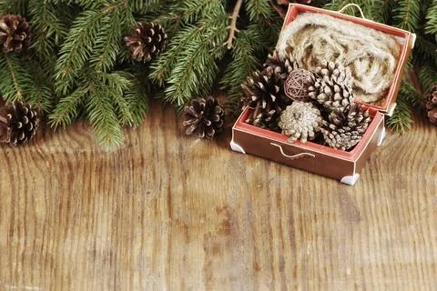 Card branch background cone snowflake Stock Photos