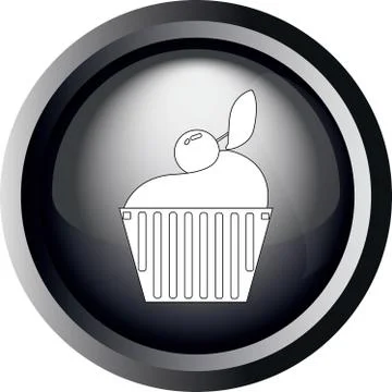 Card with a cake with cherry on top, in round frame in 3d Stock Illustration