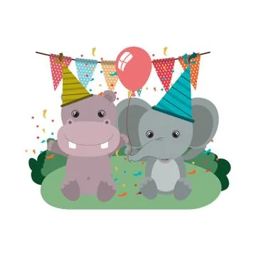 Card of celebration with animals Stock Illustration