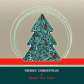 Card with a Christmas tree Stock Illustration