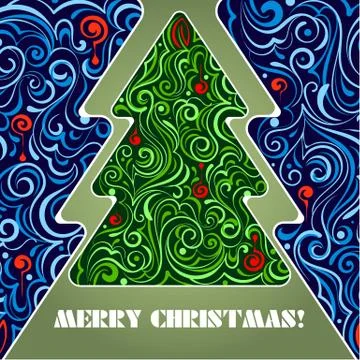 Card with a Christmas tree Stock Illustration