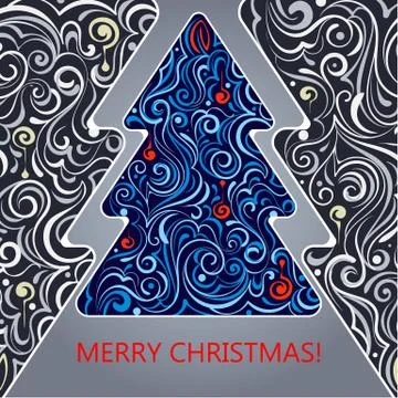 Card with a Christmas tree Stock Illustration