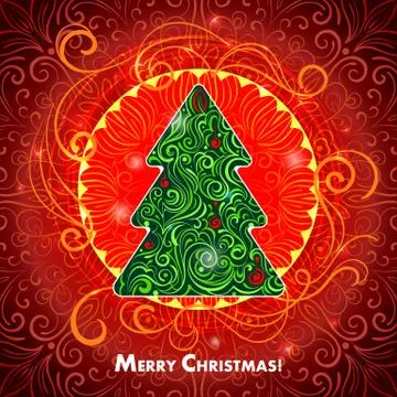 Card with a Christmas tree Stock Illustration