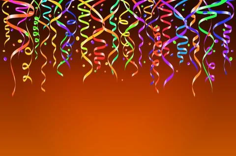 Card with confetti on orange background in vector. Stock Illustration