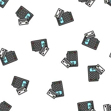 Card contactless pay post terminal device vector seamless pattern Stock Illustration