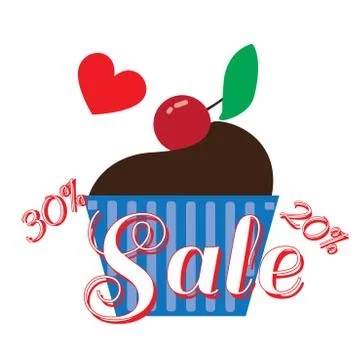Card with a cream cake with cherry on top over a white background Ilustração Stock