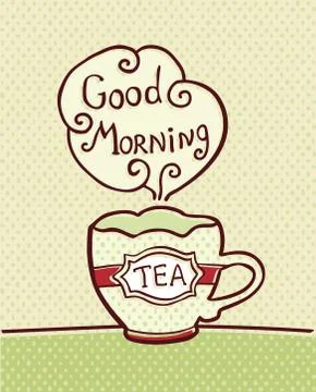 Card with cup of tea on textured background Stockillustratie