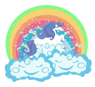 Card with a cute unicorn Stock Illustration