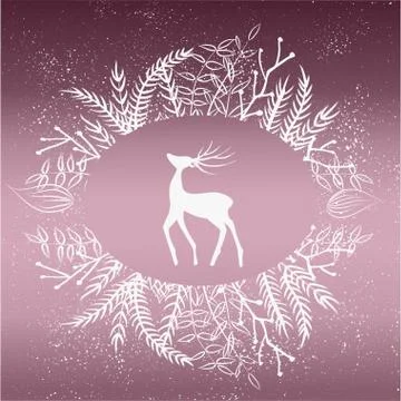 Card with deer in wheath Illustrazione stock