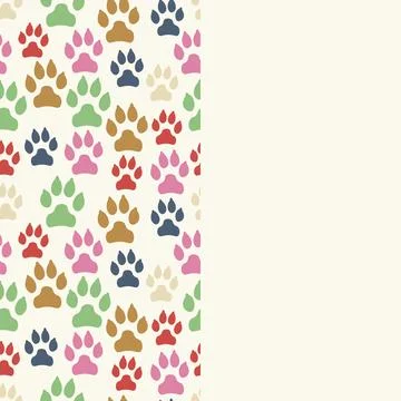 Card with dog track seamless pattern and empty space. Canine footprints. Stock Illustration