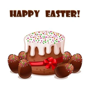 Card Easter cake and chokolate eggs Stock Illustration