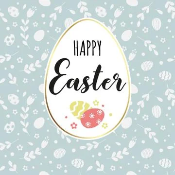Card with Easter egg and handwritten inscription Happy Easter. Stock Illustration