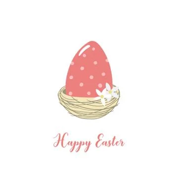 Card with Easter egg in the nest and inscription Happy Easter. Vector templat Stock Illustration
