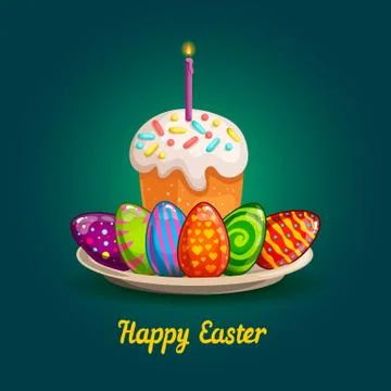 Card with Easter eggs and cake Stock Illustration