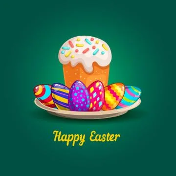 Card with Easter eggs and cake Stock Illustration