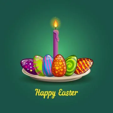 Card with Easter eggs and candle Illustrazione stock