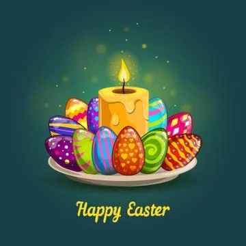 Card with Easter eggs and candle Stock Illustration