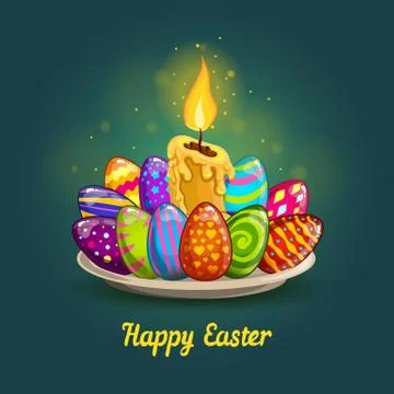 Card with Easter eggs and candle Stock Illustration