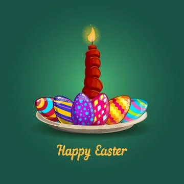 Card with Easter eggs and candle Stock Illustration