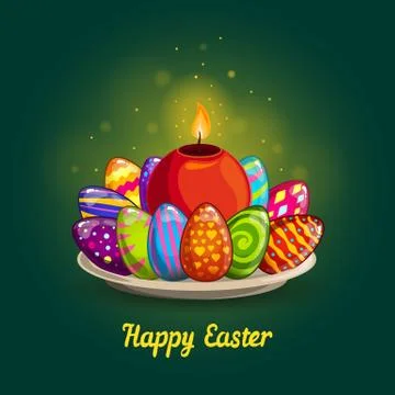 Card with Easter eggs and candle Stock Illustration