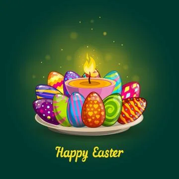 Card with Easter eggs and candle Stock Illustration