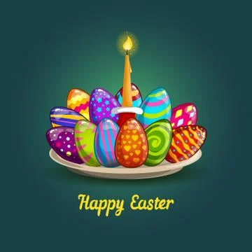 Card with Easter eggs and candle Stock Illustration