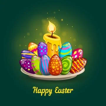 Card with Easter eggs and candle Stock Illustration
