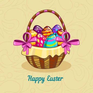 Card with Easter eggs in a basket Stock Illustration