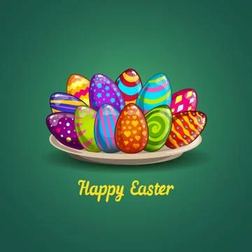Card with Easter eggs on plate Stock Illustration