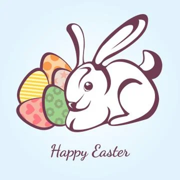 Card for Easter with rabbit and eggs Stock Illustration