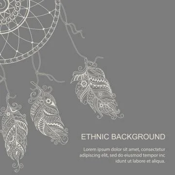 Card with feather in boho style Illustrazione stock