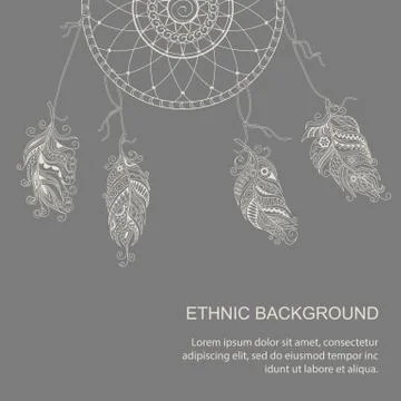 Card with feather in boho style Stock Illustration