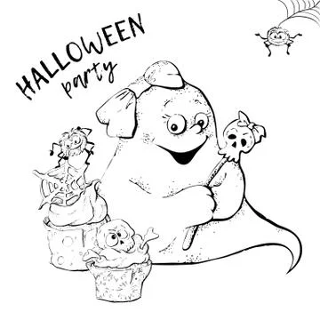 Card of ghost characters emoticons isolated. Vector illustration Stock Illustration