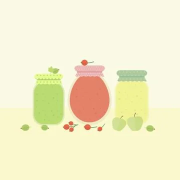 Card with glass jars of jam. Vector illustration Illustrazione stock