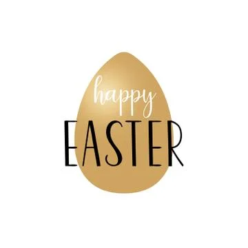Card with golden Easter egg and handwritten inscription Happy Ea Stock Illustration