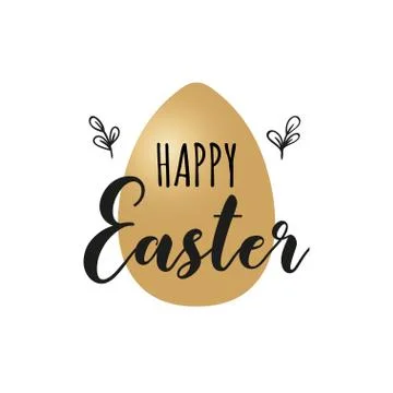 Card with golden Easter egg and handwritten inscription Happy Ea Stock Illustration