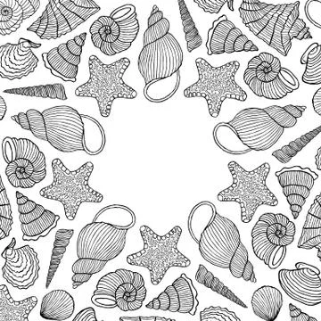 Card with hand drawn shells Stock Illustration
